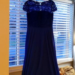 Royal Blue Chiffon-lace Dress with Pockets